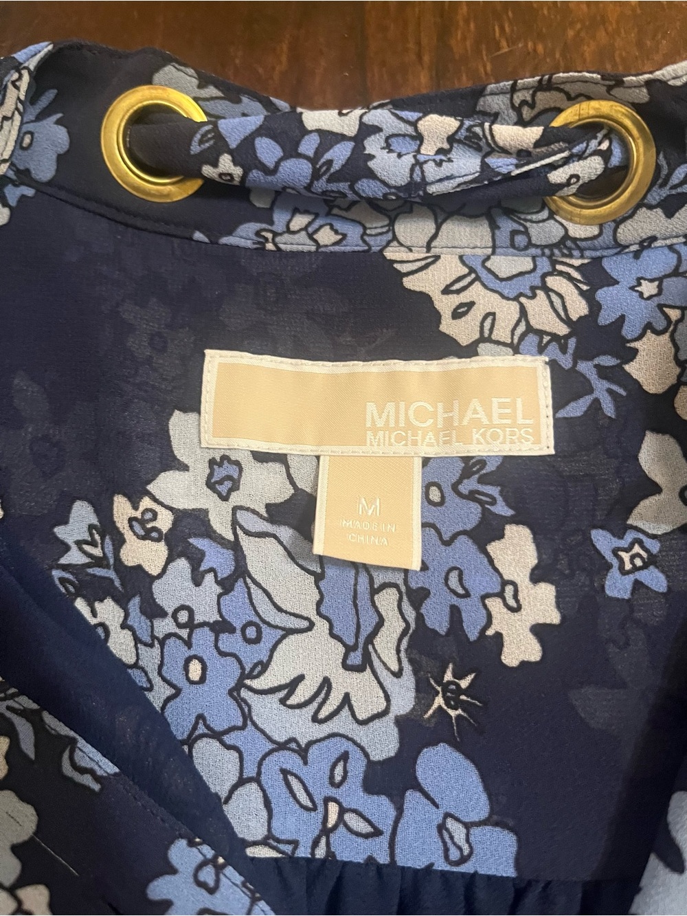 Michael Kors Navy Floral Tie-Neck Mini Dress - Picture 2 of 5
